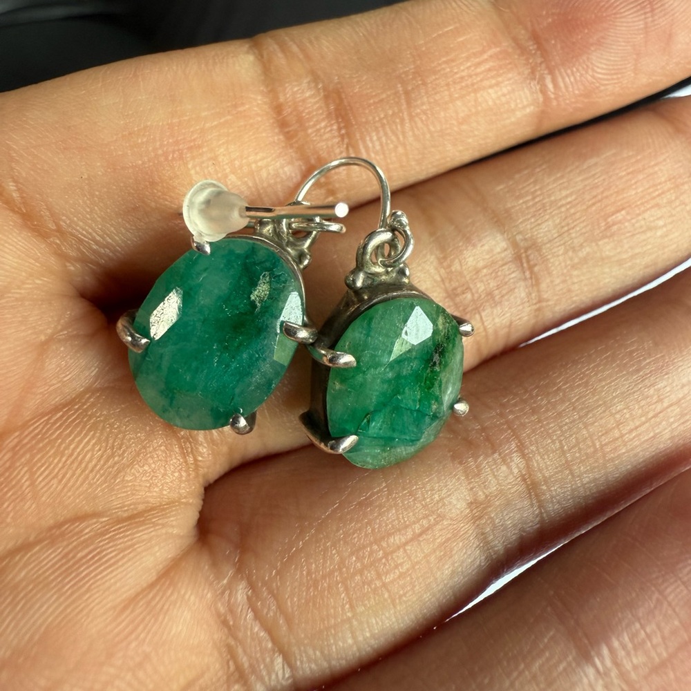 New hooks unworn Elegant Sterling Silver and Emerald Earrings